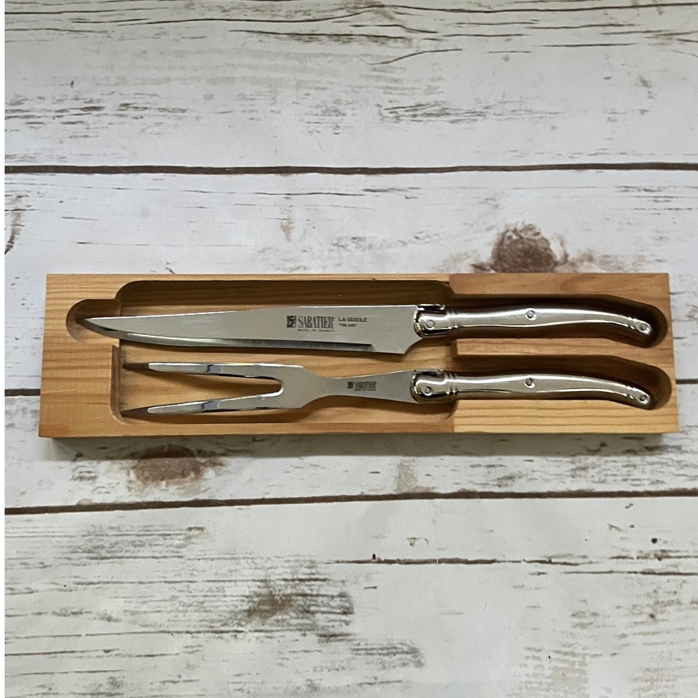 Sabatier La Guiole The Bee Carving Set Silver Stainless Steel 2pc with Wood Box